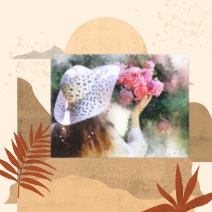 Girl Flower Hat Watercolor Canvas Print
