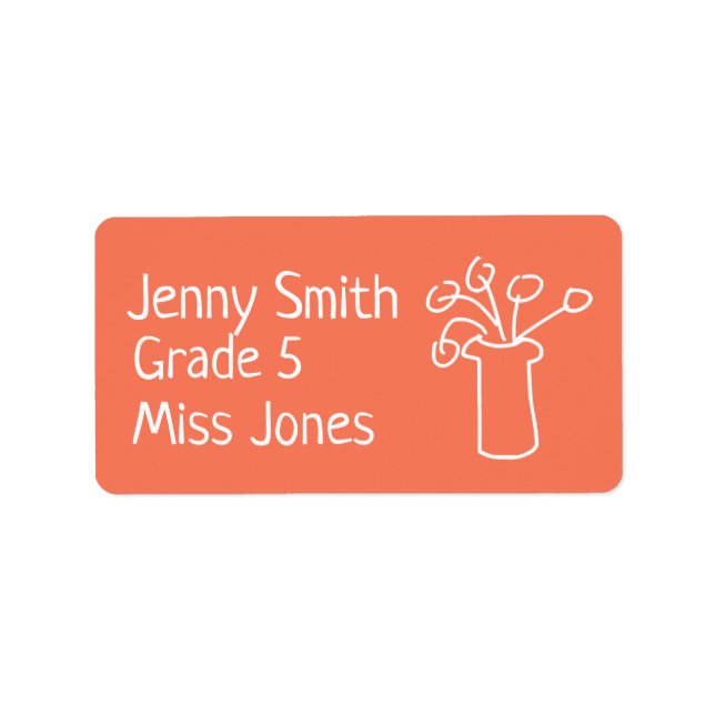 Girl flower modern apricot name school book labels (Front)