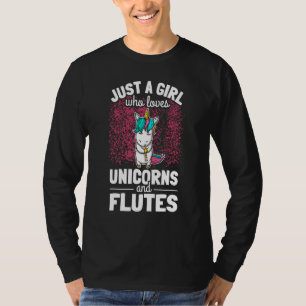 Girl Flute Player Flutist I Cute Unicorn Playing F T-Shirt