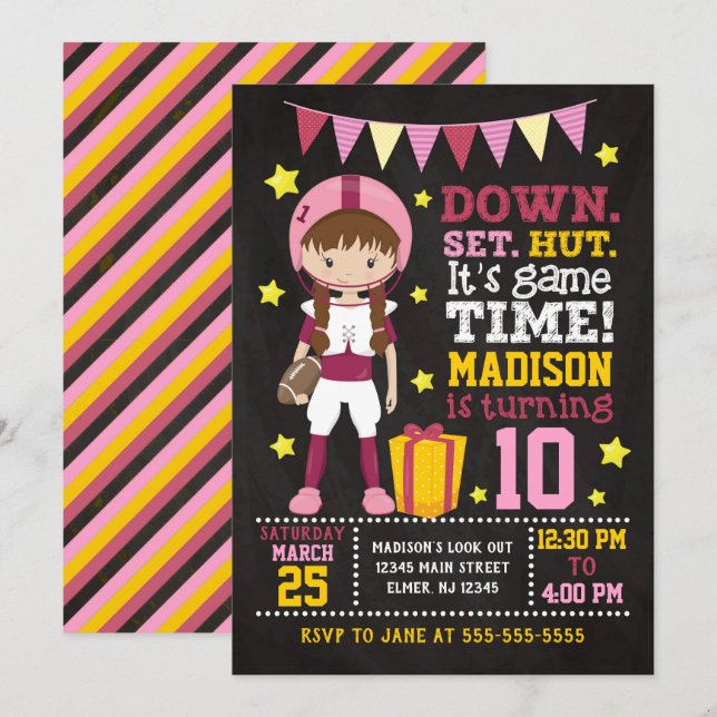 Girl Football Birthday Invitation (Front/Back)