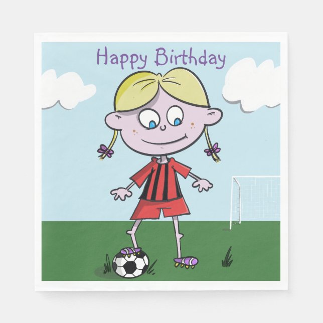  Girl football player Happy Birthday napkins  (Front)