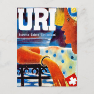 Girl form Uri, switzerland. Vintage travel Postcard