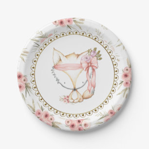 Girl Fox Baby Shower Paper Plates