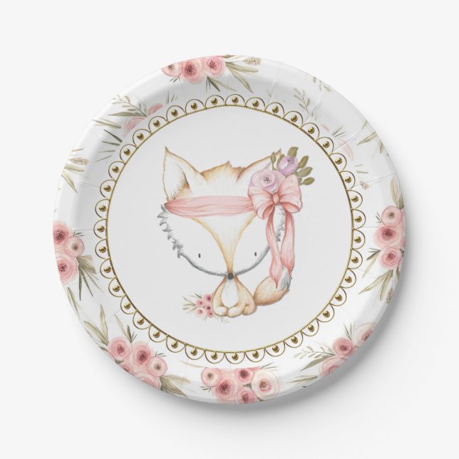 Girl Fox Baby Shower Paper Plates (Front)