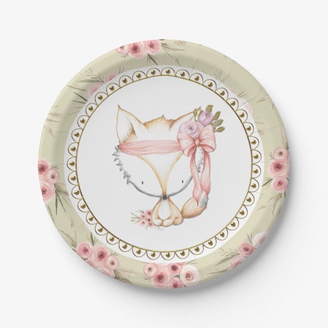 Girl Fox Baby Shower Paper Plates (Front)