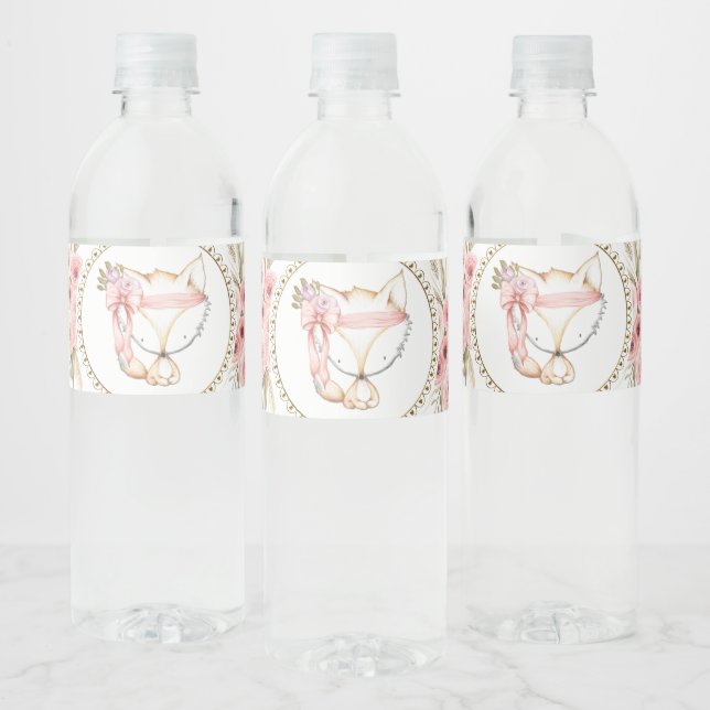 Girl Fox Baby Shower Water Bottle Labels (Bottles)