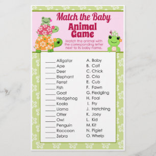 Girl Frog Baby Shower Game Animal Match Sheet