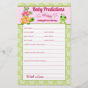 Girl Frog Baby Shower Predictions Activity Sheet