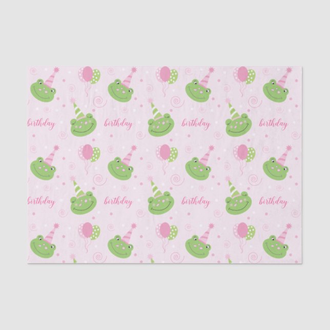 Girl Frog in Party Hat Pink Green Birthday Tissue Paper (Front)