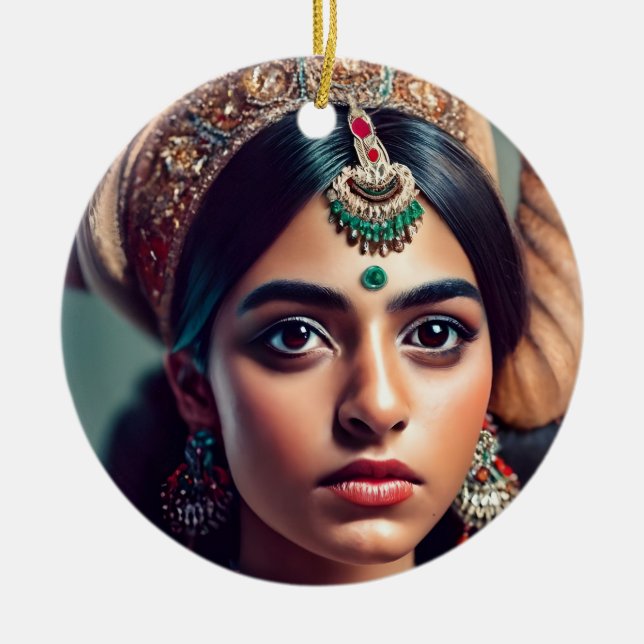  girl from India Decorated with gold Ceramic Ornament (Front)