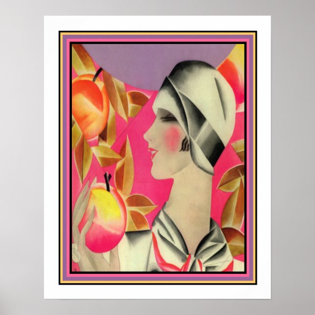 "Girl & Fruit Tree" Art Déco Imprimer (Devant)