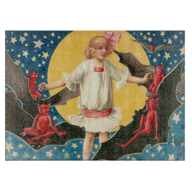 Girl Full Moon Demon Bat Stars Cutting Board (Front)