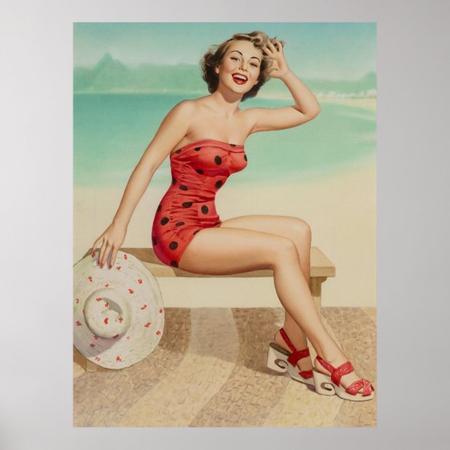 Girl Fun On The Beach Pin Up Art Poster (Front)
