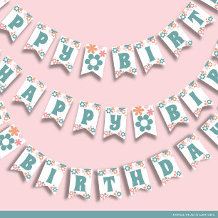 Girl Fun Retro Birthday Party Bunting Flags