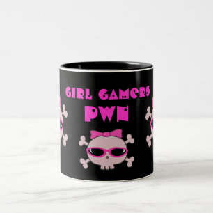 Girl Gamers pwn Skulls With Sunglasses Two-Tone Coffee Mug