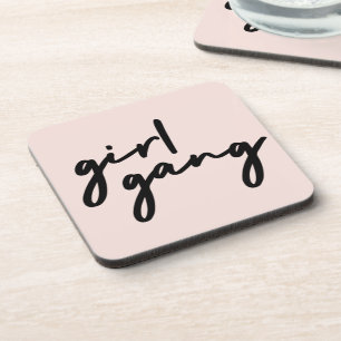 Girl Gang Cute Pink Girl Power Modern Feminist Coaster