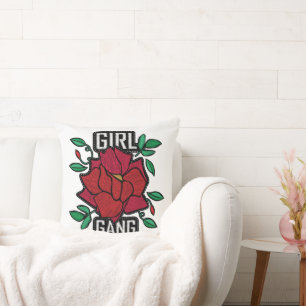 Girl Gang Red Rose Patch Fashion Badge Throw Pillow