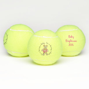 Girl Gender Reveal Tennis Ball with Teddy Bear