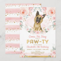 Girl German Shepherd Dogs Birthday Pink Gold Party