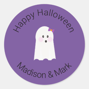 Girl Ghost and Candy  Halloween Favour Classic Round Sticker