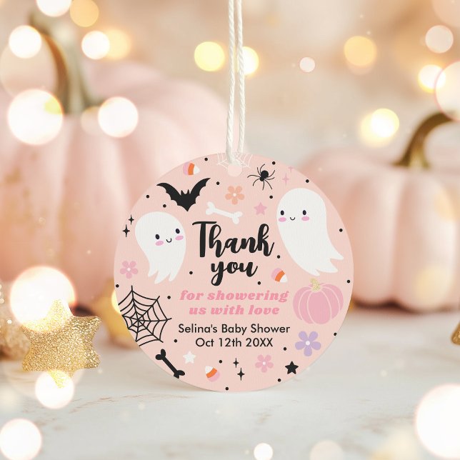 Girl Ghost Little Boo Is Due Halloween Baby Shower Classic Round Sticker (Creator Uploaded)
