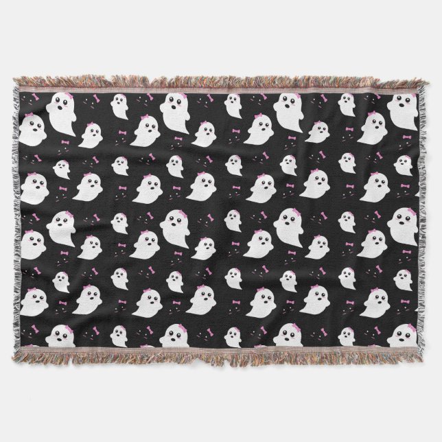 Girl Ghost Pattern Throw Blanket (Front)