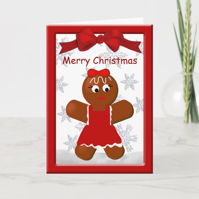 Girl Gingerbread Cookie Merry Christmas Greeting Holiday Card (Front)