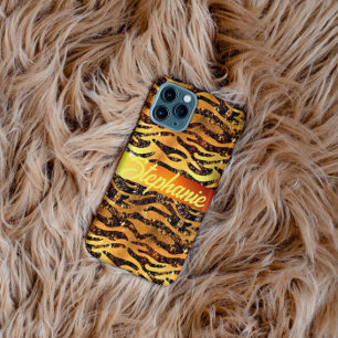 Girl Glam Faux Gold Glitter brushed Leopard Print iPhone 13 Case