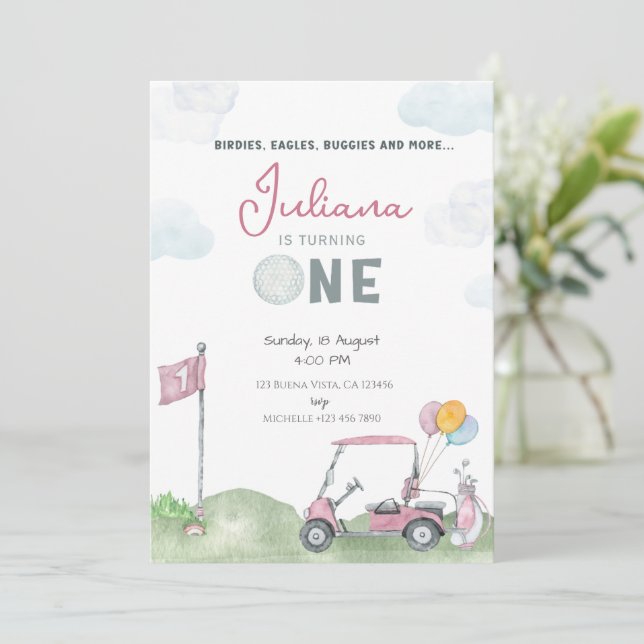 Girl Golf Birthday Invitation Template Golf Course (Standing Front)