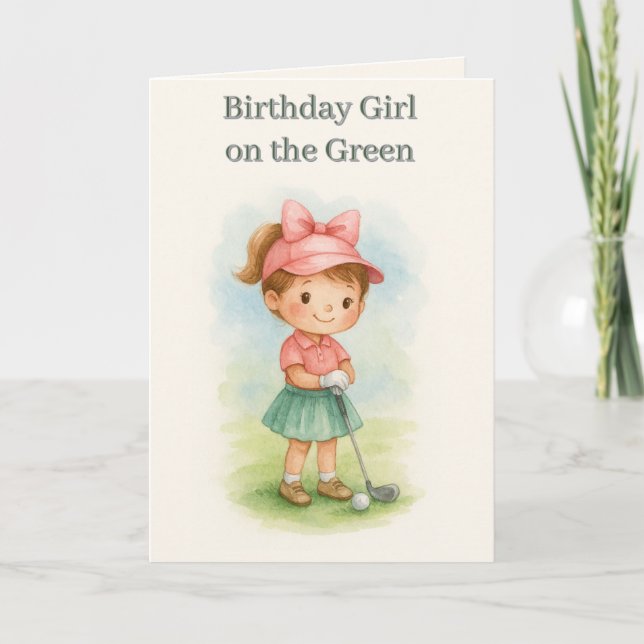 Girl Golfer Birthday Youth Folded Greeting Card (Front)