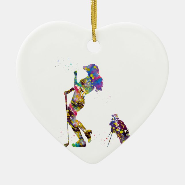Girl golfer ceramic ornament (Front)