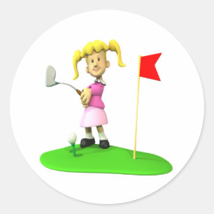 Girl Golfer Classic Round Sticker