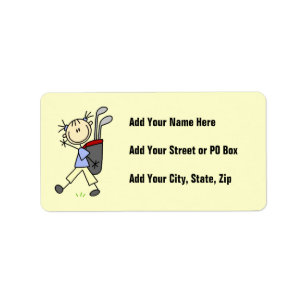Girl Golfer With Bag and Clubs Label