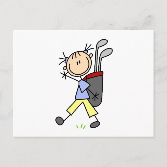 Girl Golfer With Bag and Clubs Postcard (Front)