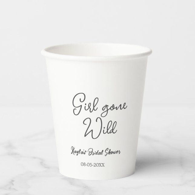 Girl gone wild bridal shower name date simple mini paper cups (Front)