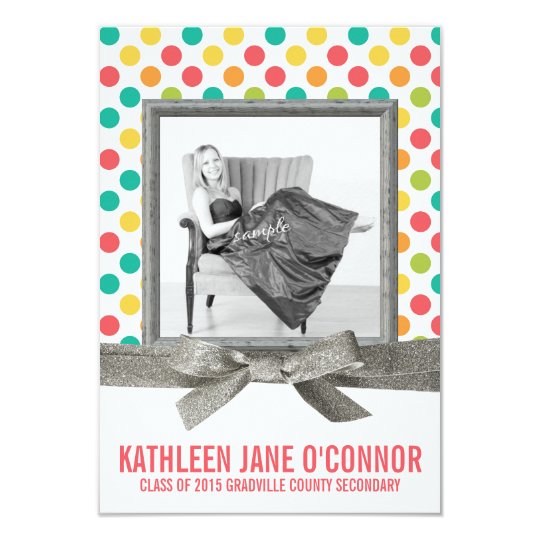 Girl Graduate Bright Polkadots and Glitter Ribbon Card