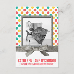 Girl Graduate Bright Polkadots and Glitter Ribbon Invitation