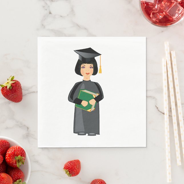 Girl Graduate in Black Cap and Gown Napkin (Creator Uploaded)