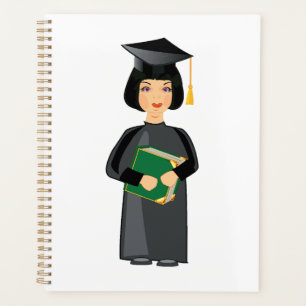 Girl Graduate in Black Cap and Gown Planner