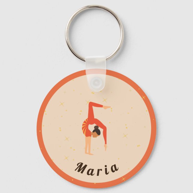 Girl Gymnast Gymnastics Orange Sparkle Sport Theme Keychain (Front)