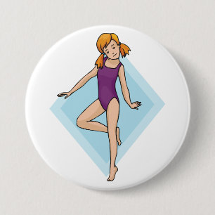 Girl Gymnast in Purple Leotard 3 Inch Round Button