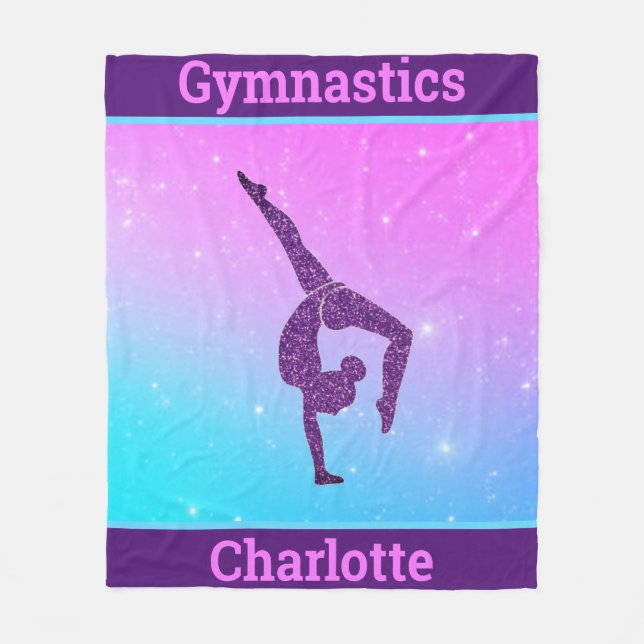 Girl Gymnastics Handstand Purple Aqua Personalized Fleece Blanket (Front)
