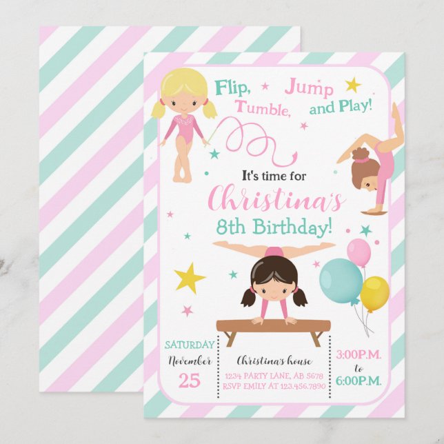 Girl Gymnastics Invitation (Front/Back)