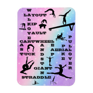 Girl Gymnastics Skills Pastel Stars Crosswords  Magnet