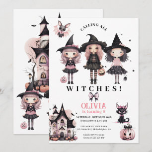Girl Halloween Birthday witches any age Save The Date