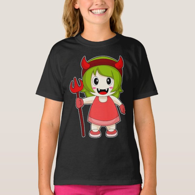 Girl Halloween Devil Trident T-Shirt (Front)