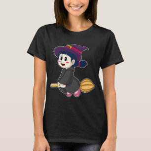 Girl Halloween Witch Broom T-Shirt
