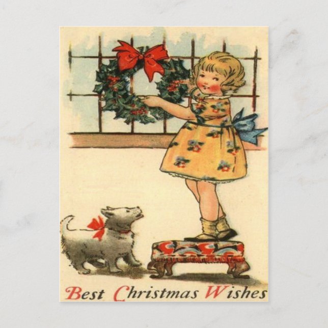 Girl Hanging Wreath Postcard (Front)