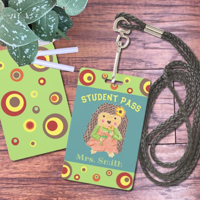 Girl hedgehog student hall pass badge (Creator Uploaded)
