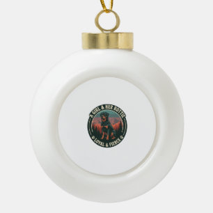 Girl Her Rottie Loyal Fierce Rottweiler Dog Mounta Ceramic Ball Christmas Ornament